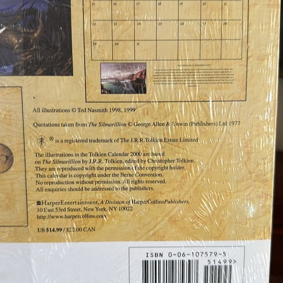 *SEALED* Harper Entertainment Tolkien 2000 Calendar, Illustrated by Ted Nasmith - Picture 8 of 9
